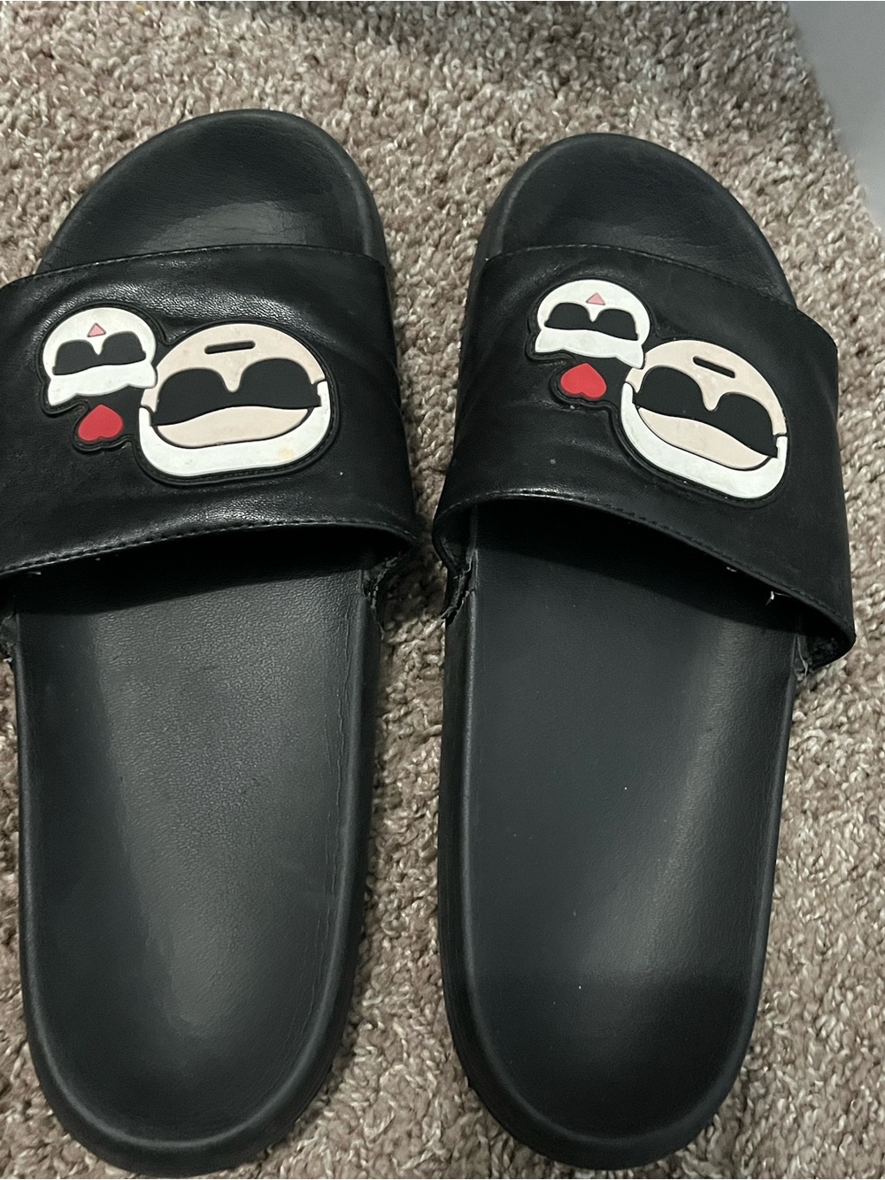 Karl Lagerfeld Black Slide Sandals with Heart Character